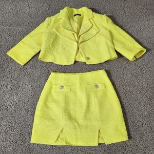 SHEIN Yellow Tweed Two-Piece Co-Ord Set